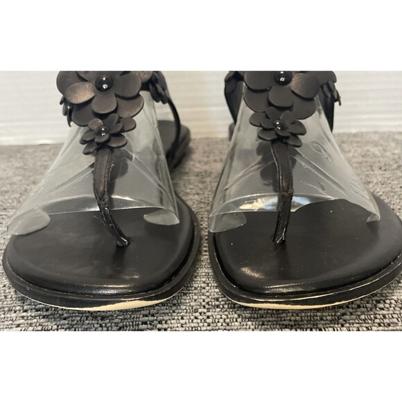 Michael Kors Sandals‎ Women's Size 11M Black Flat Thong Slingback Flower Summer - Picture 3 of 16